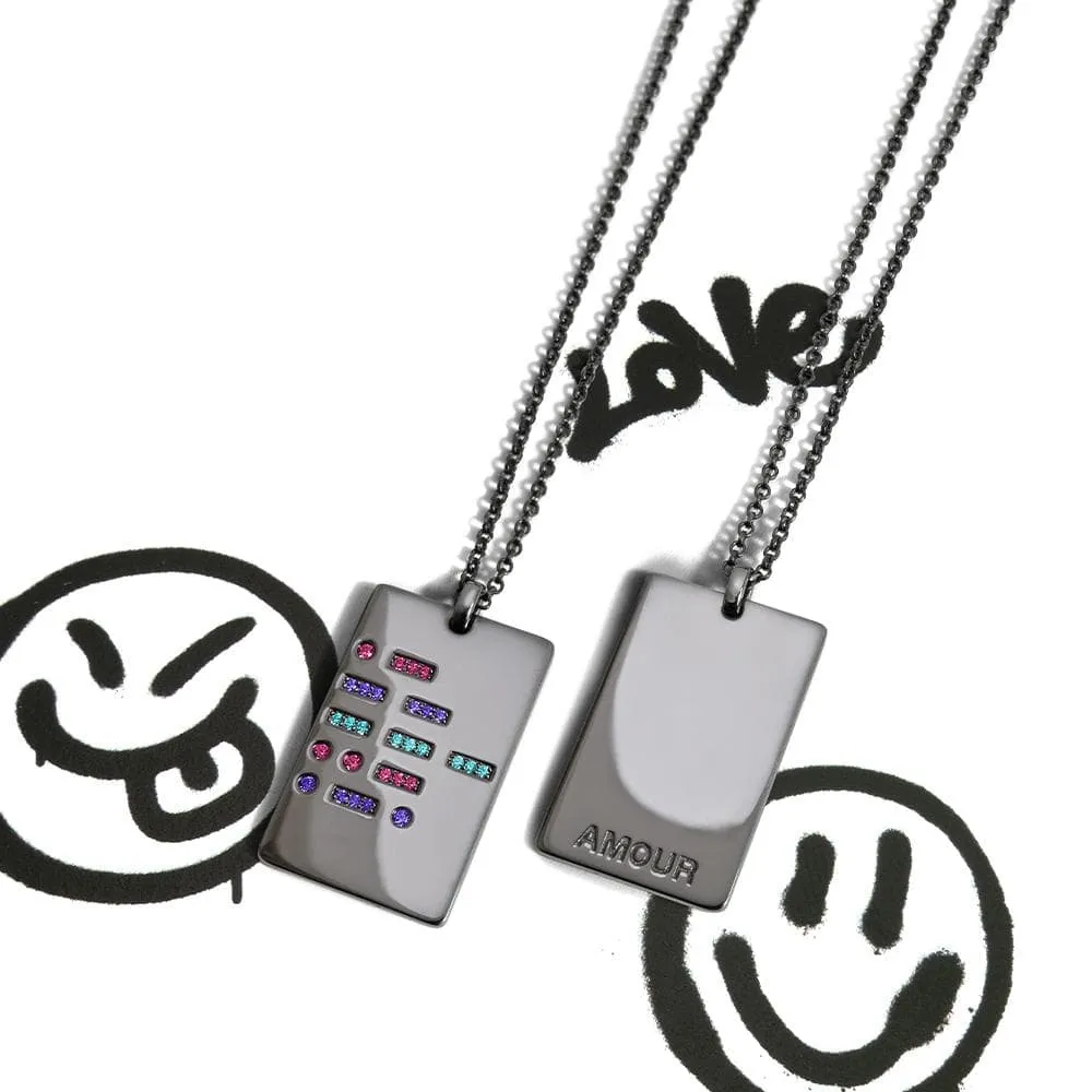 AMOUR Morse Code Adjustable Necklace - Dark Grey Silver