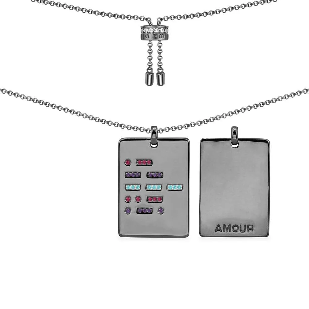 AMOUR Morse Code Adjustable Necklace - Dark Grey Silver