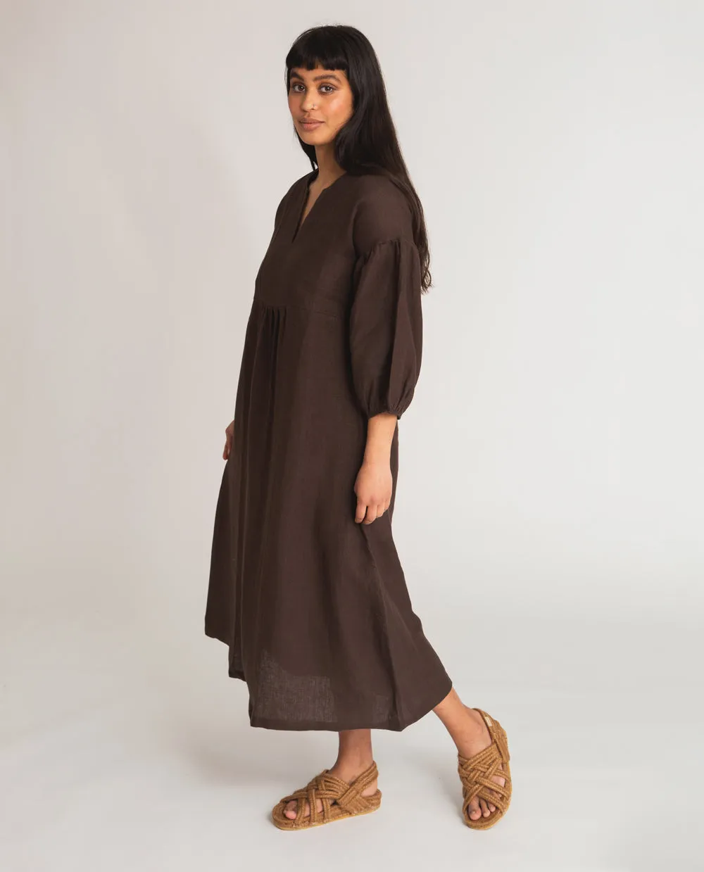 Andreia-May Linen Dress In Chocolate