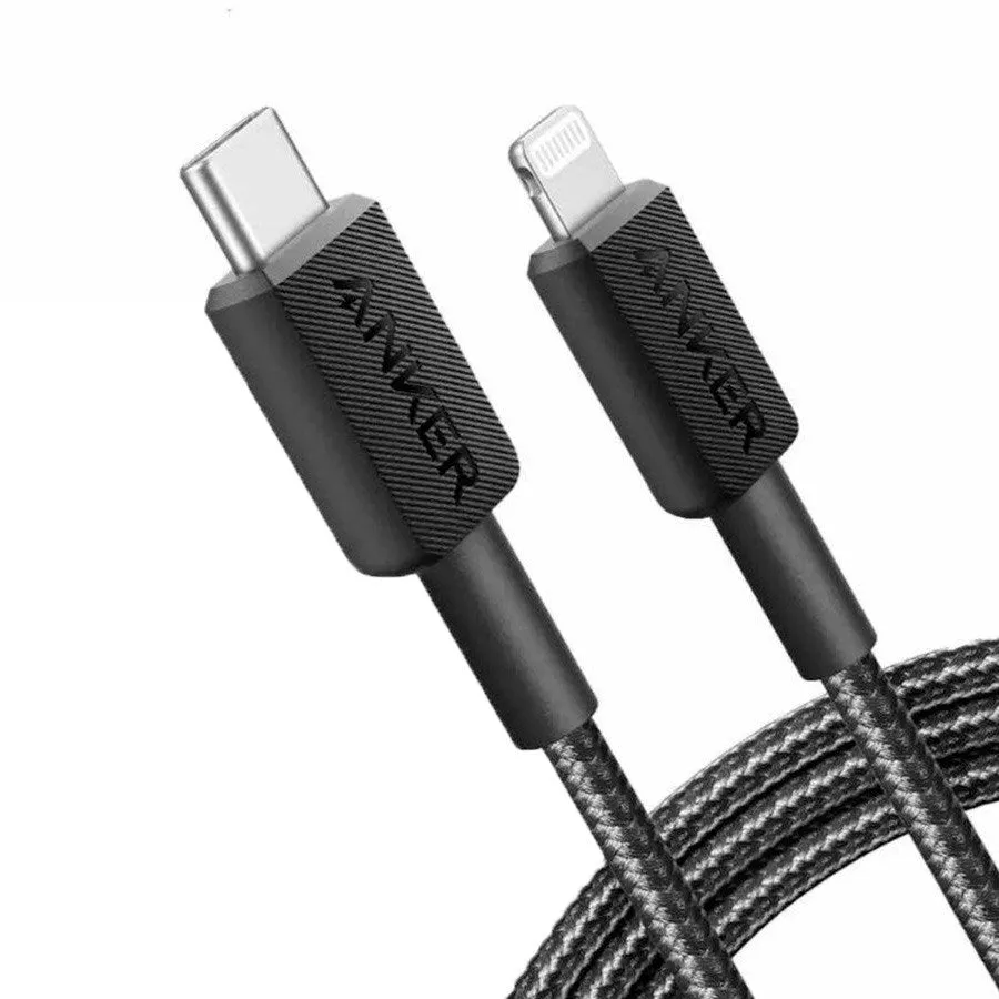 Anker 322 USB-C - Lightning Kabel 60W PD m. Nylon 1.8 Meter - Sort