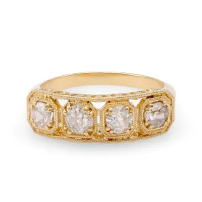 Antique Style Diamond 18K Yellow Gold Band