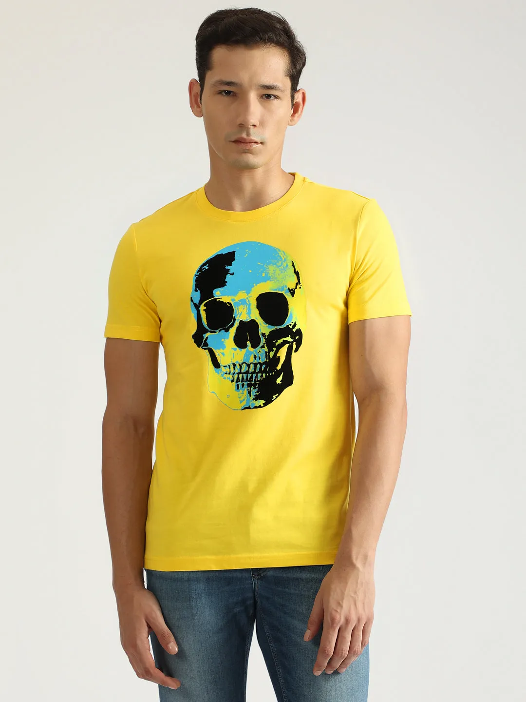 Antony Morato Men Yellow Printed Round Neck Short Sleeves T-Shirt