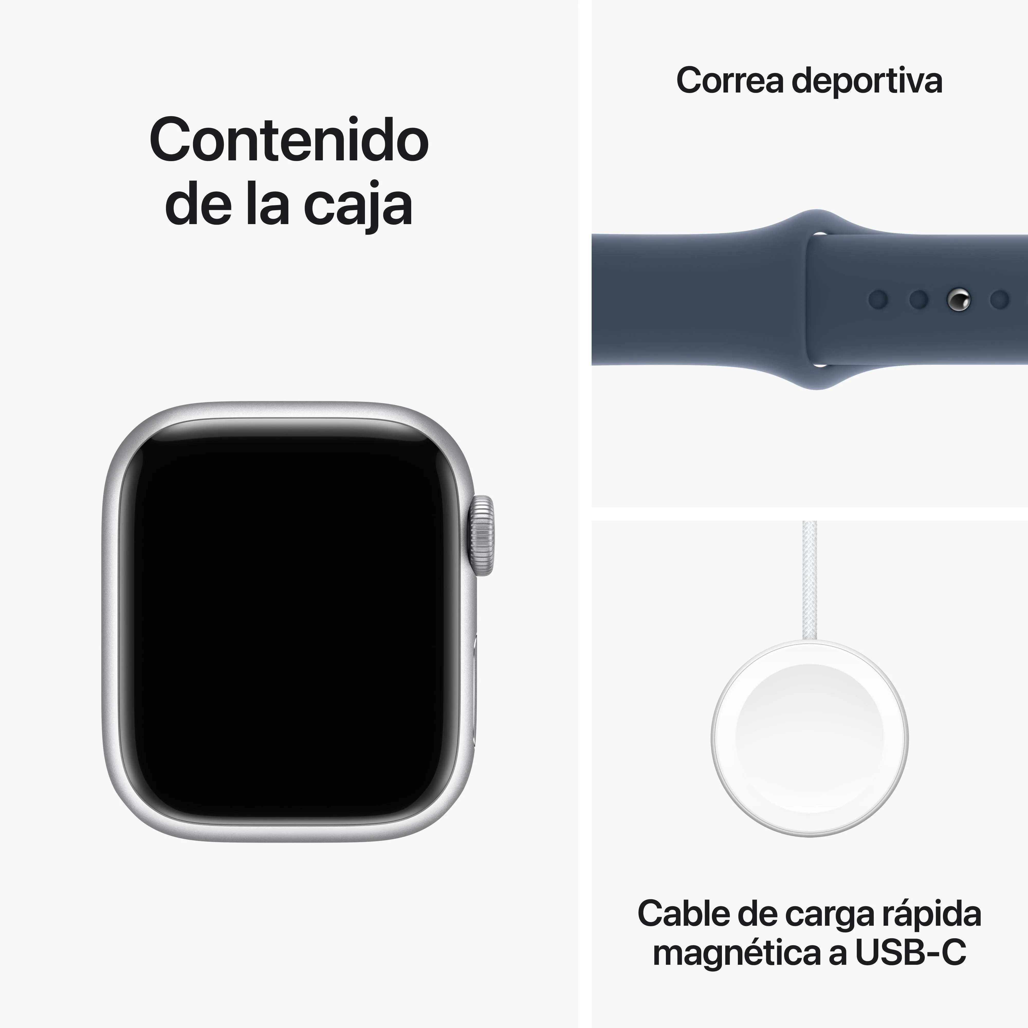 Apple Watch Series 9 (GPS) - Caja de aluminio en plata de 41 mm - Correa deportiva azul tempestad - Talla S/M