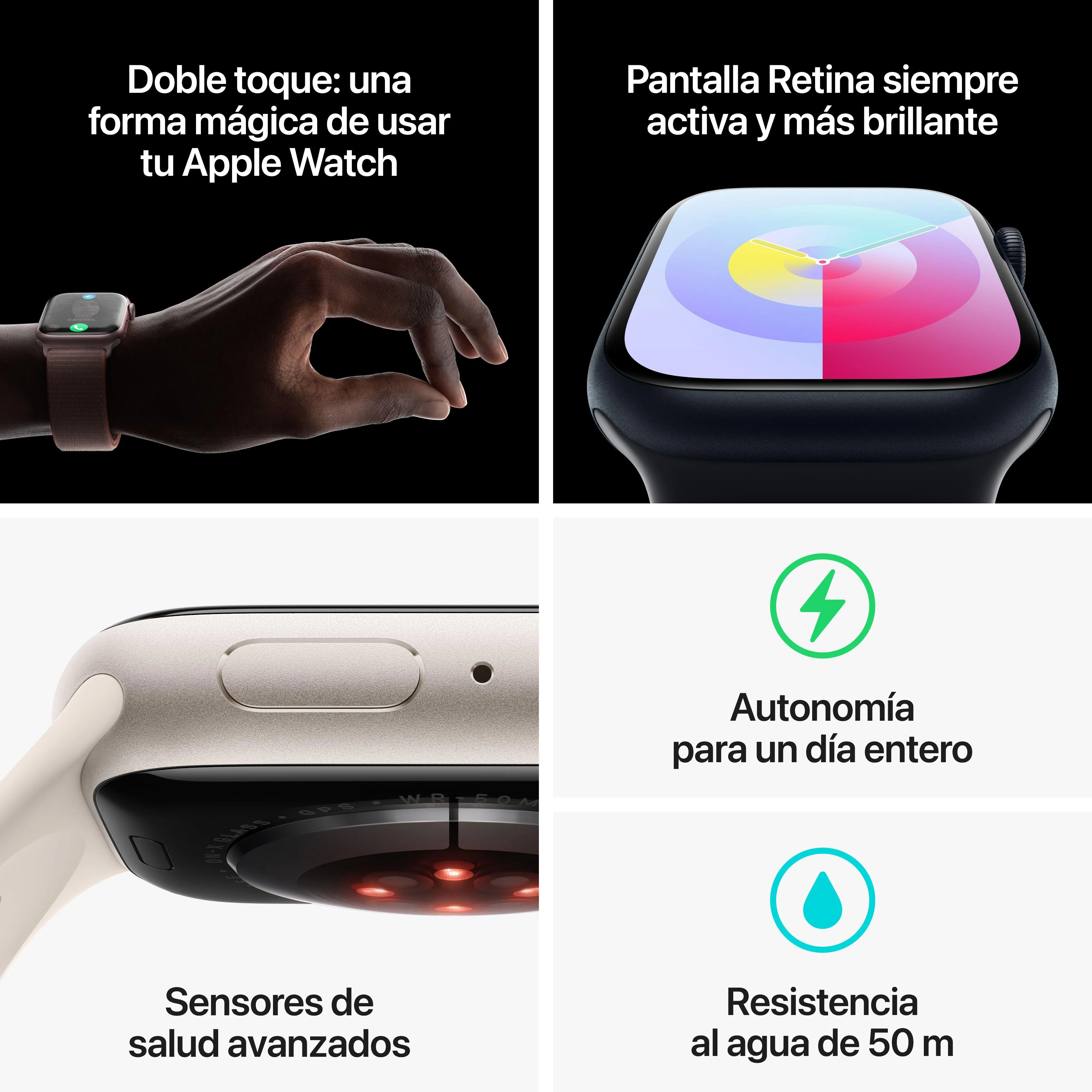 Apple Watch Series 9 (GPS) - Caja de aluminio en plata de 41 mm - Correa deportiva azul tempestad - Talla S/M