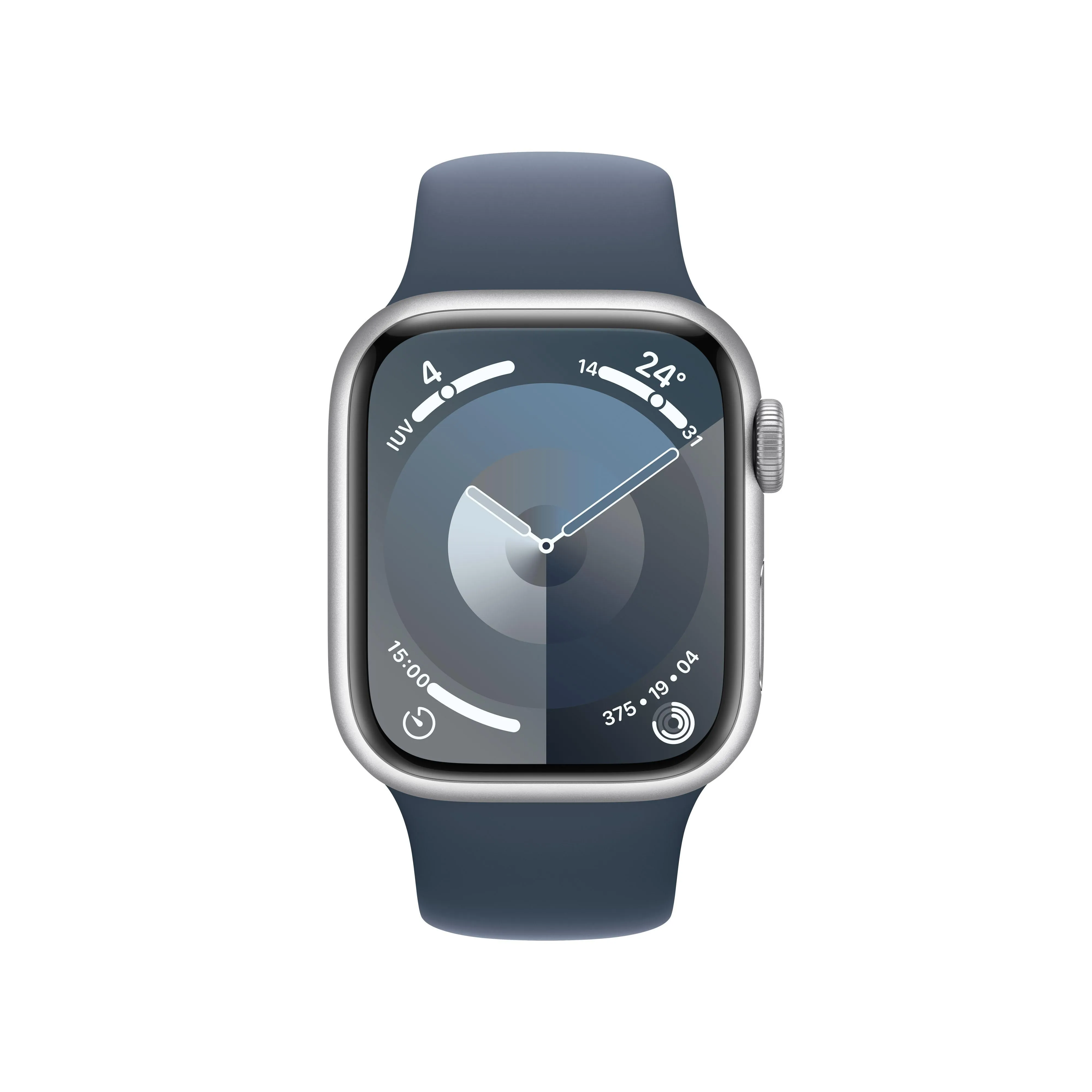 Apple Watch Series 9 (GPS) - Caja de aluminio en plata de 41 mm - Correa deportiva azul tempestad - Talla S/M