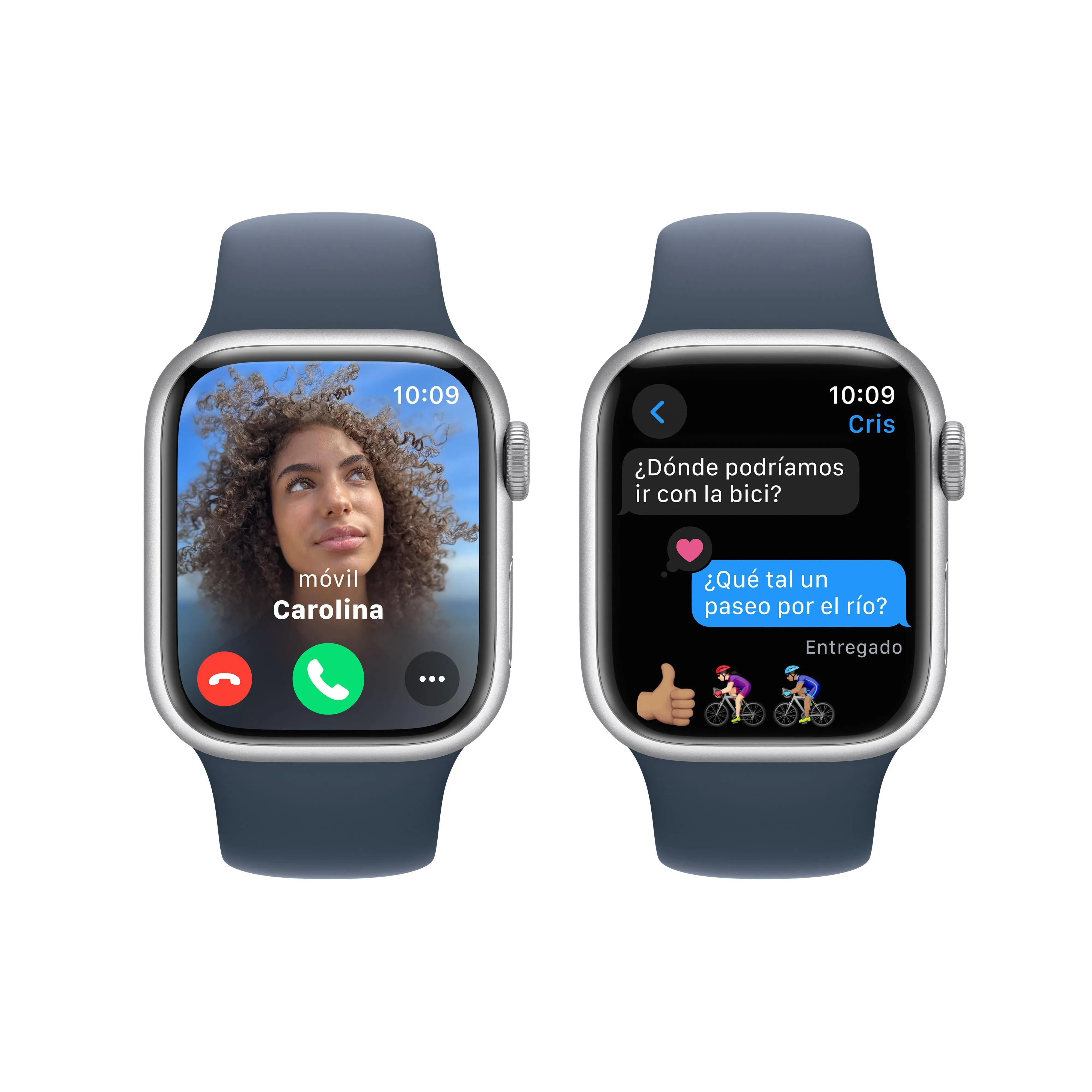 Apple Watch Series 9 (GPS) - Caja de aluminio en plata de 41 mm - Correa deportiva azul tempestad - Talla S/M