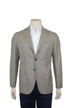 Aqua Brown Tan Check Sport Coat