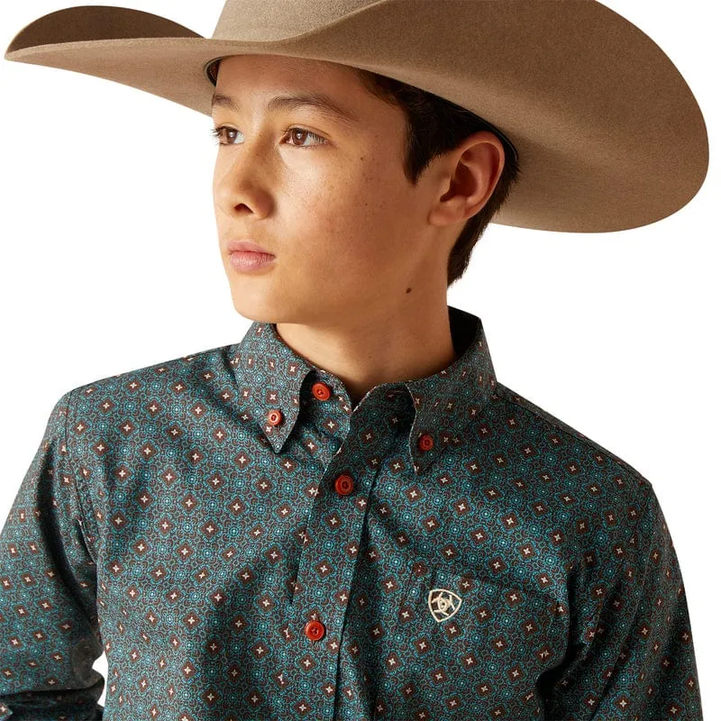 Ariat Boys Broderick Bitter Chocolate Classic Fit Long Sleeve Shirt 10046432