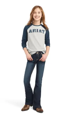 Ariat Girl's REAL Heather Grey Baseball Tee 10042301