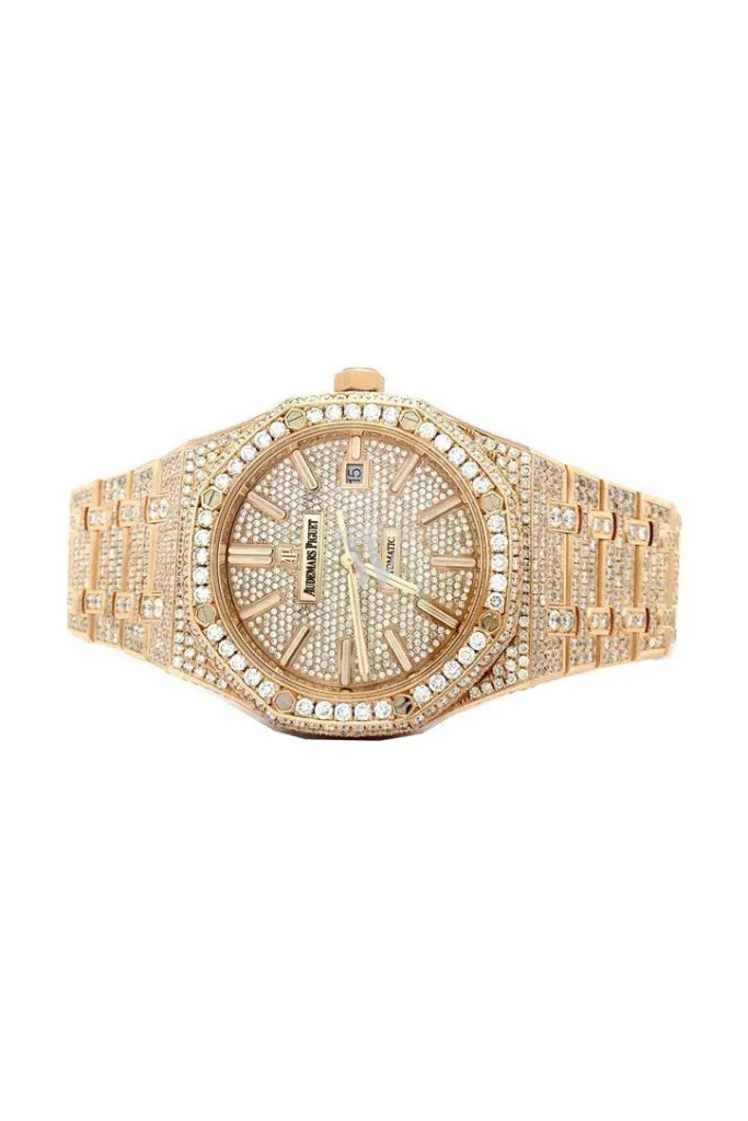 Audemars Piguet Royal Oak 41 with Custom Diamonds Pink Gold Men's Watch 15400OR.OO.1220OR.02