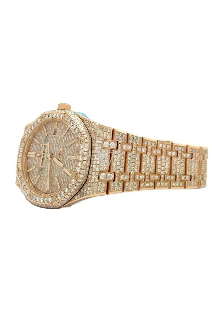 Audemars Piguet Royal Oak 41 with Custom Diamonds Pink Gold Men's Watch 15400OR.OO.1220OR.02