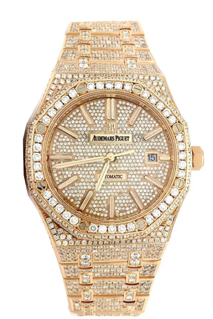 Audemars Piguet Royal Oak 41 with Custom Diamonds Pink Gold Men's Watch 15400OR.OO.1220OR.02