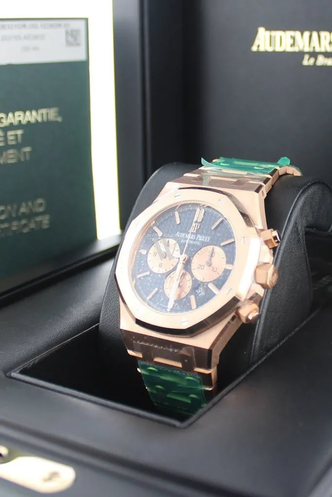 Audemars Piguet Royal Oak Blue Grande Tapisserie Dial Men's 18K Rose Gold Watch 26331OR.OO.1220OR.01 Pre Owned