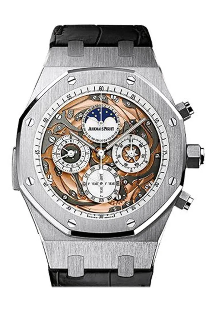 Audemars Piguet Royal Oak Grande Complication 44mm Sapphire Dial Black Crocodile Strap 18K White Gold Mens Watch 26552BC.OO.D002CR.01