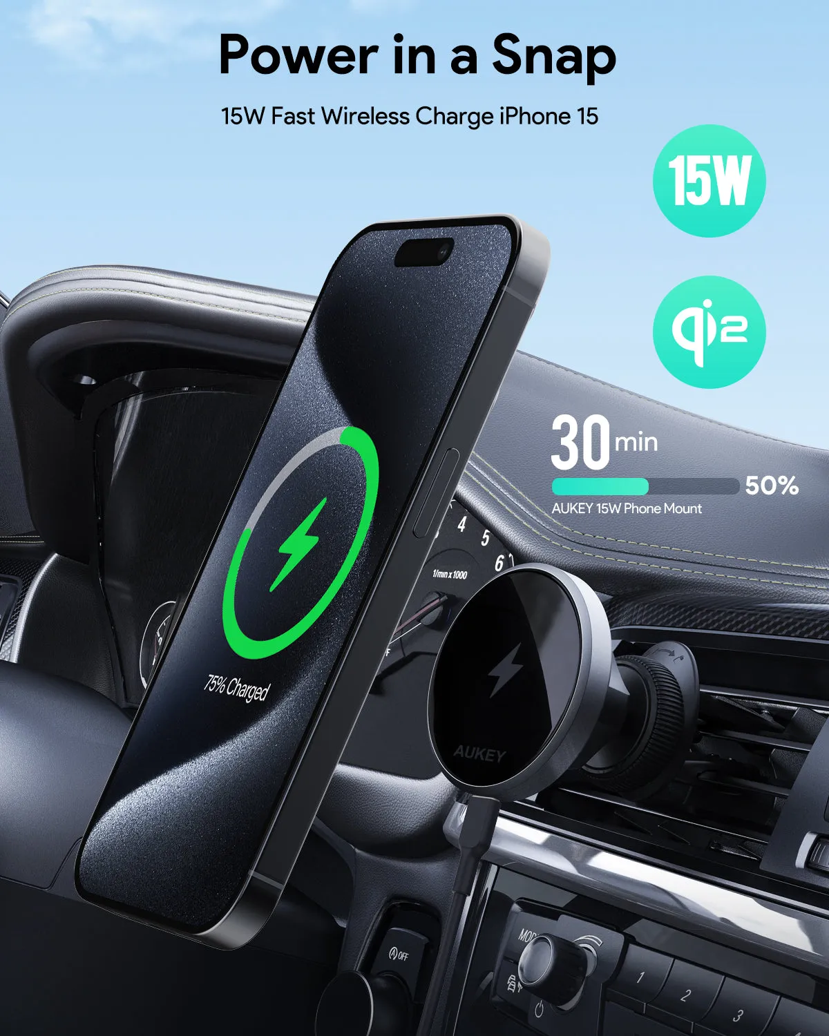 Aukey HD-MC13 MagLink Dash Magnetic 15W Wireless Charging Phone Mount