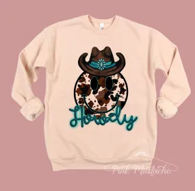 Bella Canvas Soft Style Howdy Smiley Western Sweatshirt/ Country Western Unisex Softstyle Quality Sweatshirt