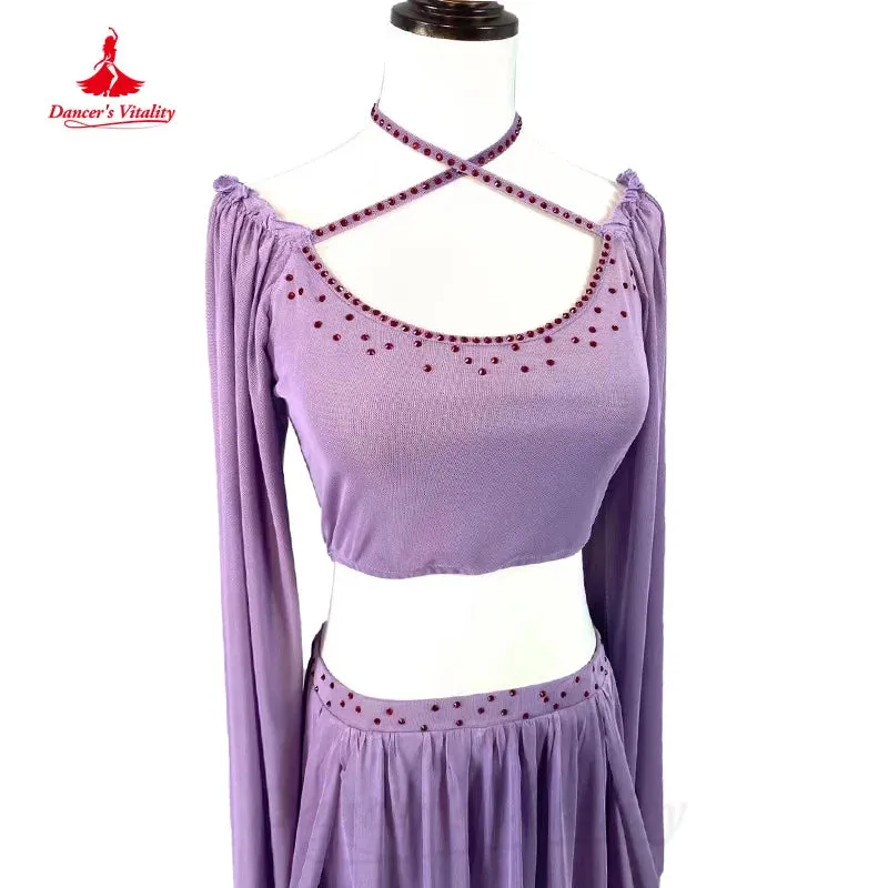 BellyDance Practice Set Customized Long Sleeved Top Chiffon Long Skirt 2pcs Oriental Dance Professional Performance Clothing