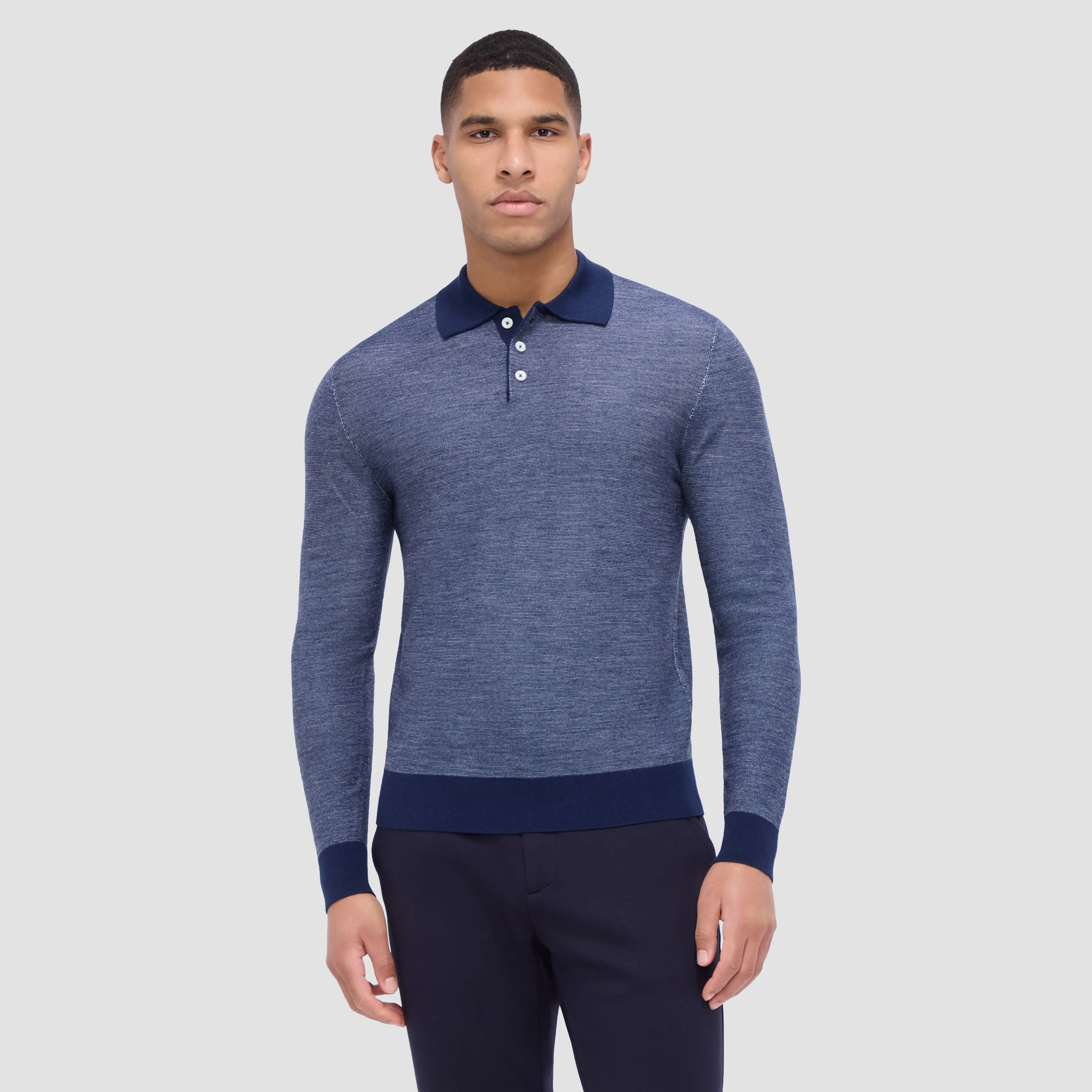 Bird's Eye Jacquard Polo Sweater