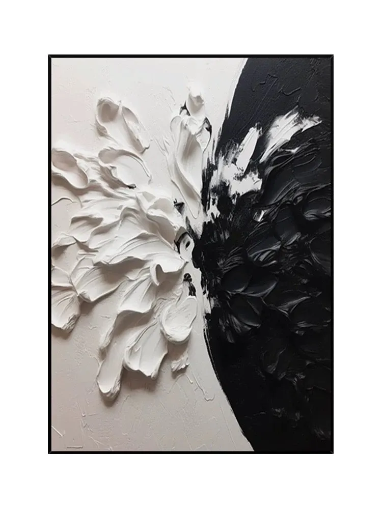 Black and White Floral Style Textured Wall Art