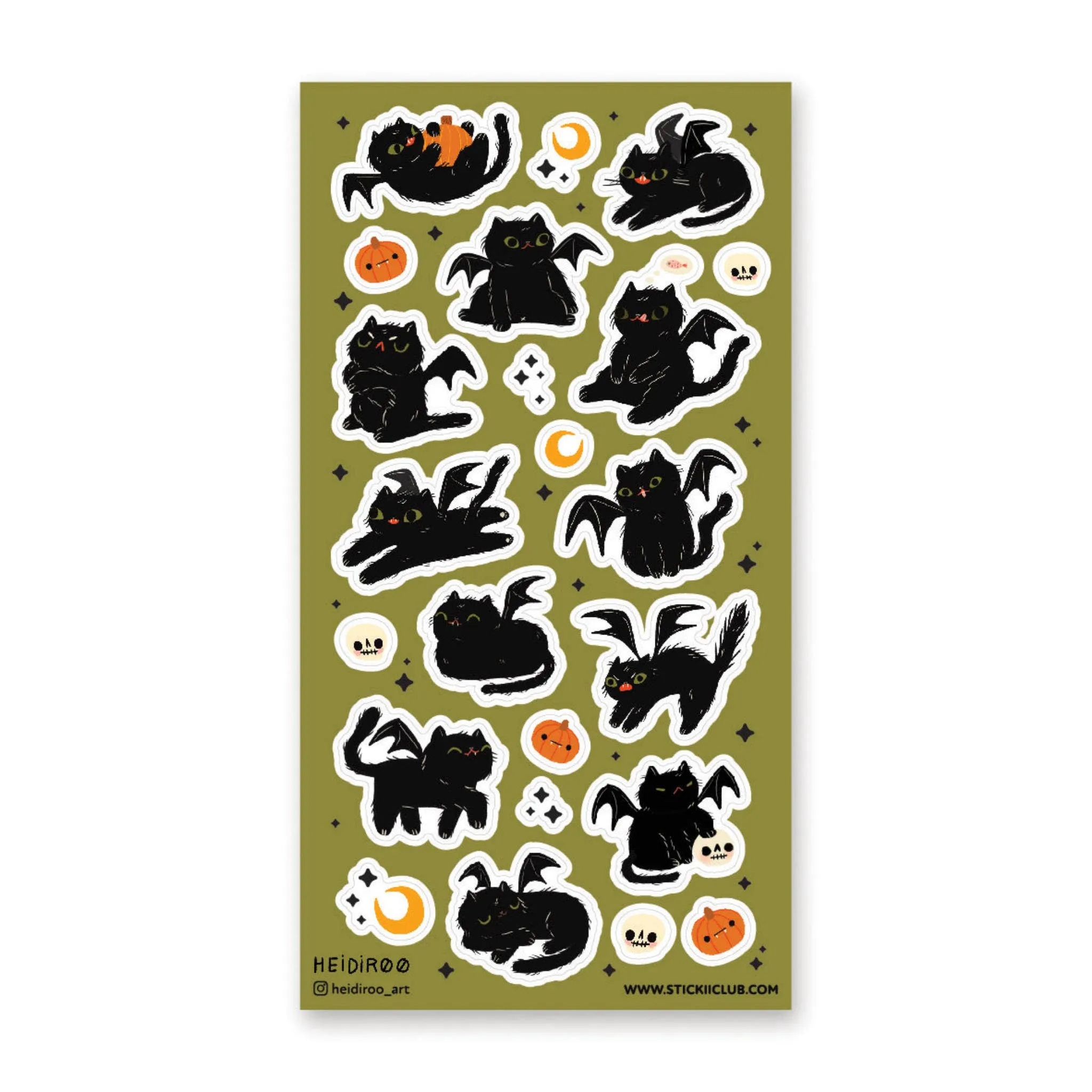 Black Bat-Cats Sticker Sheet