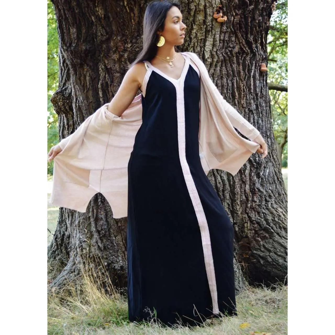 Black Boho Sahra Maxi Dress- Moroccan Beach Resort Kaftan