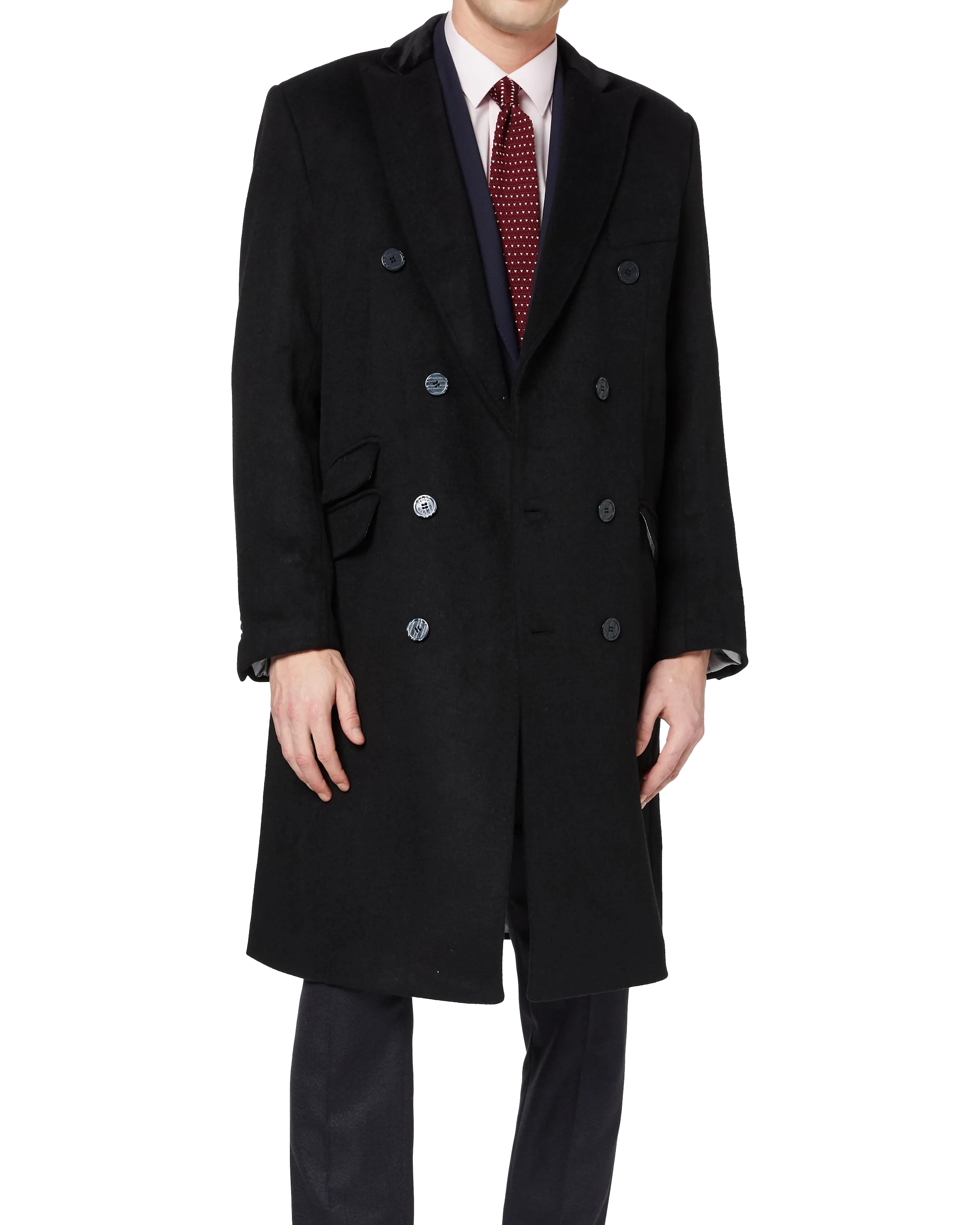 Black Double Breasted Wool Cashmere Overcoat