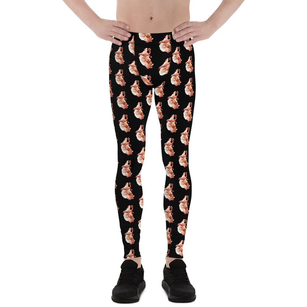 Black Flamingo Men's Leggings, Sexy Cute Bird Print Meggings Run Tights-Made in USA/EU