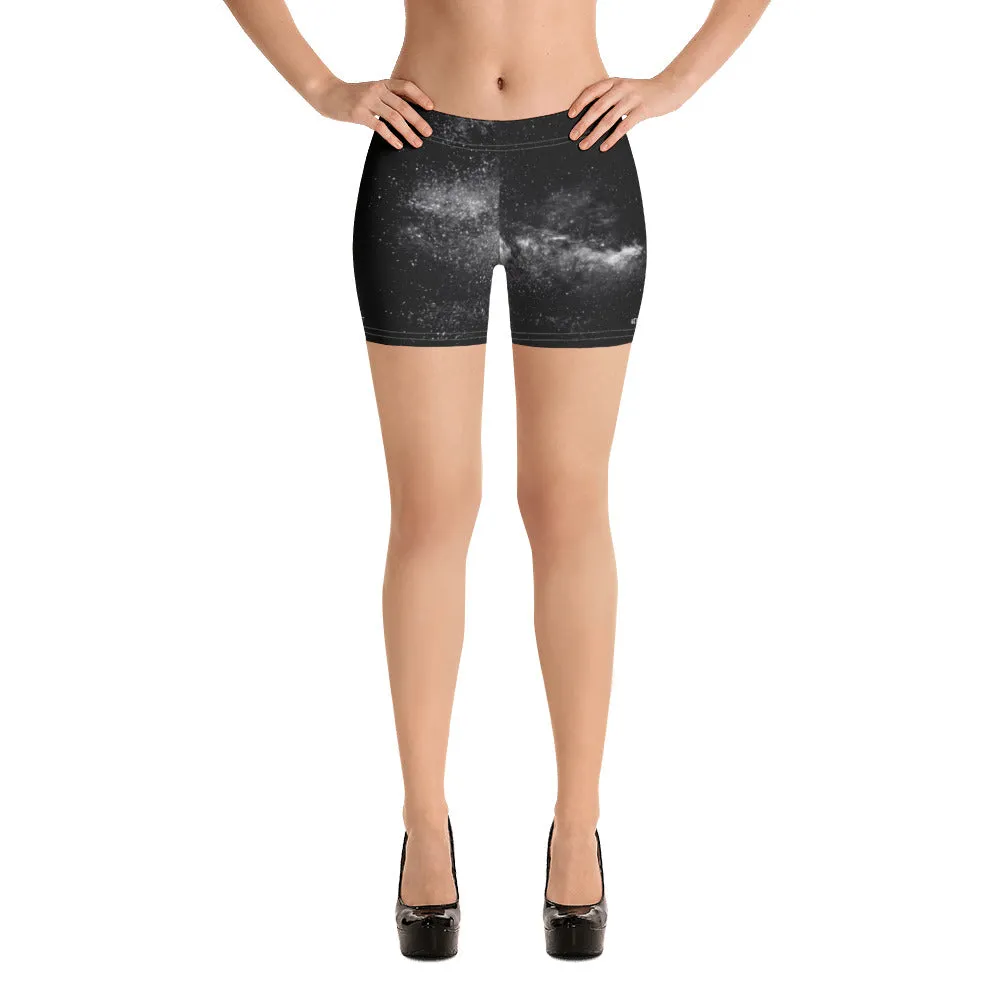 Black Galaxy Women's Shorts, Cosmic Milky Way Astrology Space Print Gym Tights-Made in USA/EU