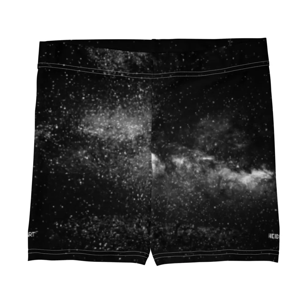 Black Galaxy Women's Shorts, Cosmic Milky Way Astrology Space Print Gym Tights-Made in USA/EU