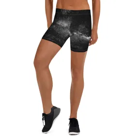 Black Galaxy Women's Shorts, Cosmic Milky Way Astrology Space Print Gym Tights-Made in USA/EU