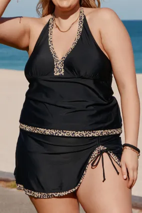 Black Leopard Trim Plus Size Tankini