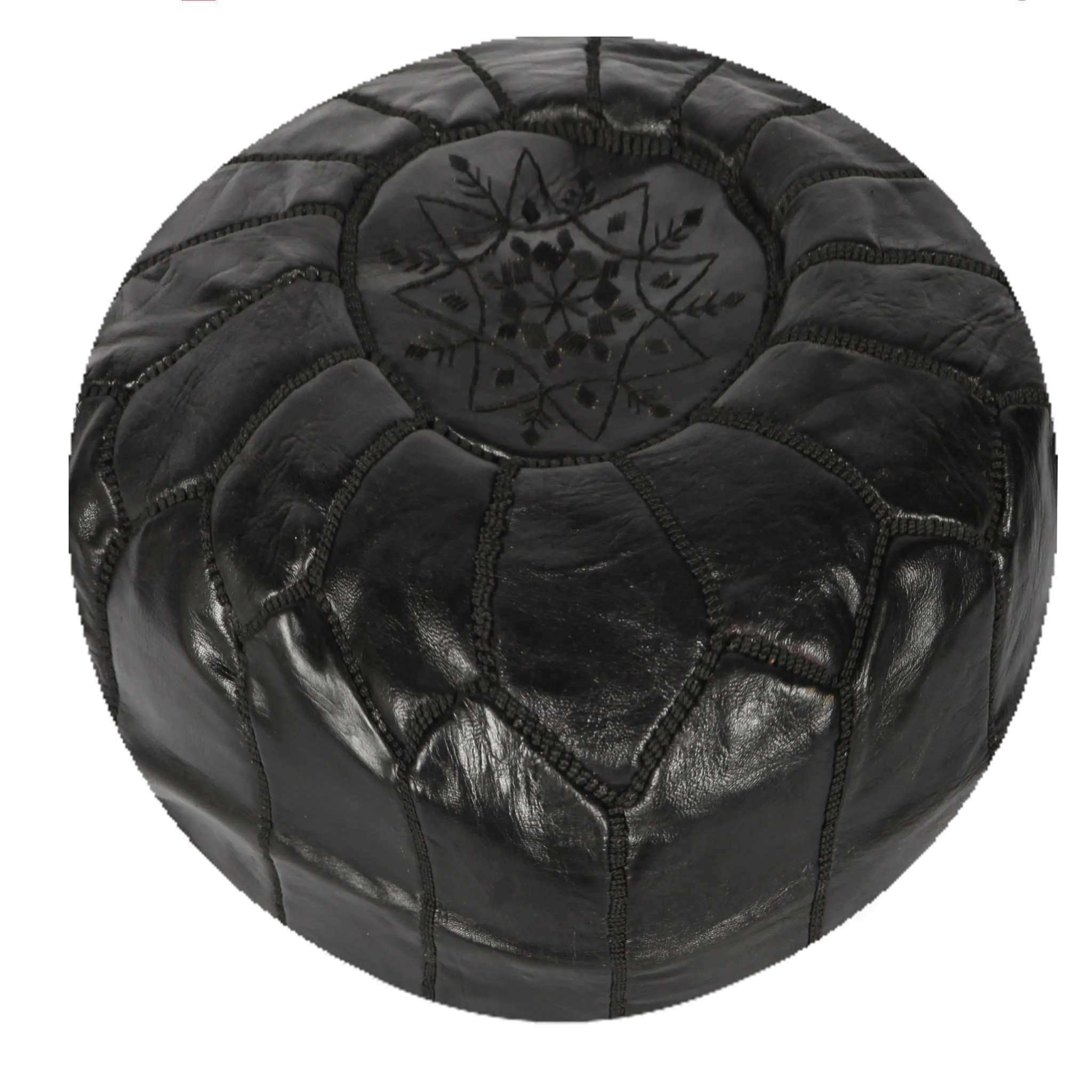 Black Moroccan Leather Pouf