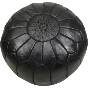 Black Moroccan Leather Pouf