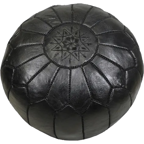 Black Moroccan Leather Pouf