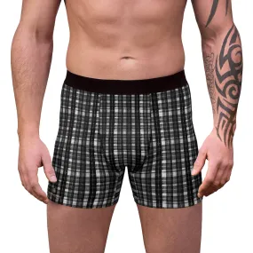 Black Plaid Print Men's Underwear, Printed Tartan Plaid Printed Designer Boxer Briefs For Men