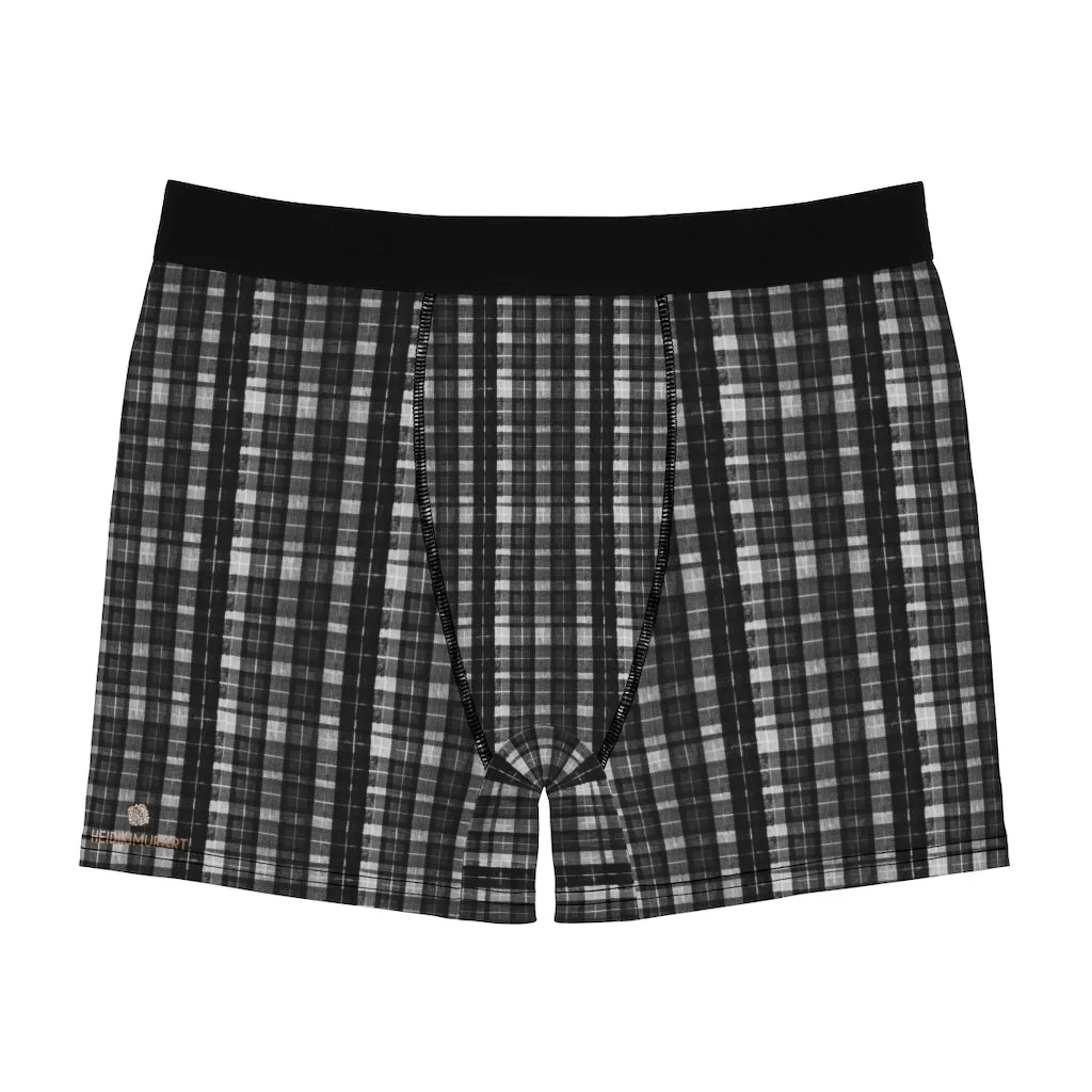 Black Plaid Print Men's Underwear, Printed Tartan Plaid Printed Designer Boxer Briefs For Men