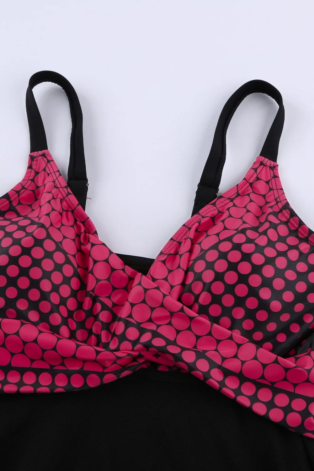 Black Retro Rose Polka Dot Print Handkerchief Hem Tankini Set