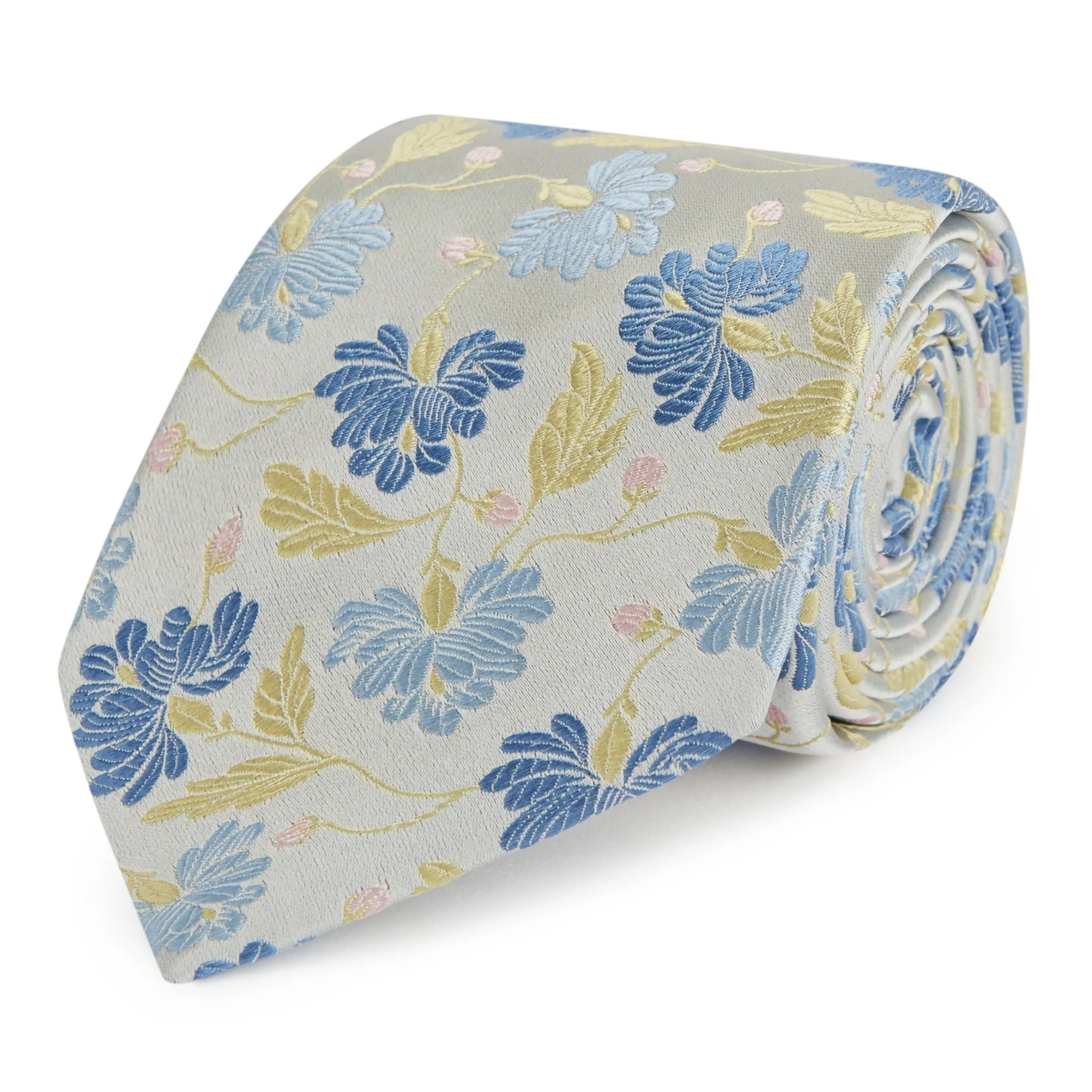 Blue and Yellow Large Floral Woven Silk Tie