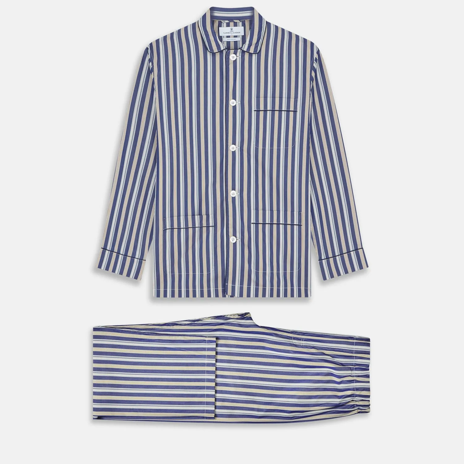 Blue Multi Stripe Cotton Modern Pyjama Set