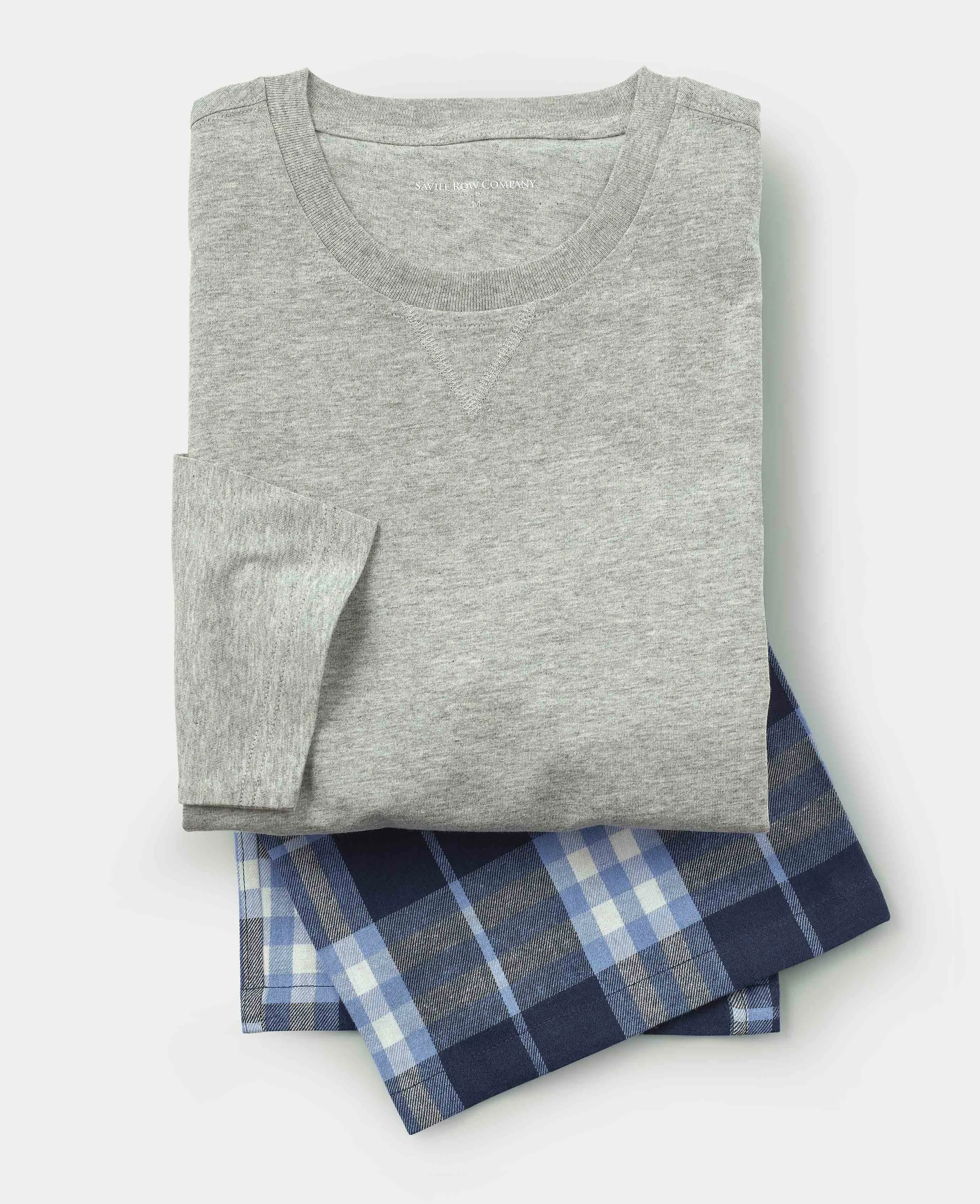 Blue Navy Check Brushed Cotton T-Shirt Pyjama Set