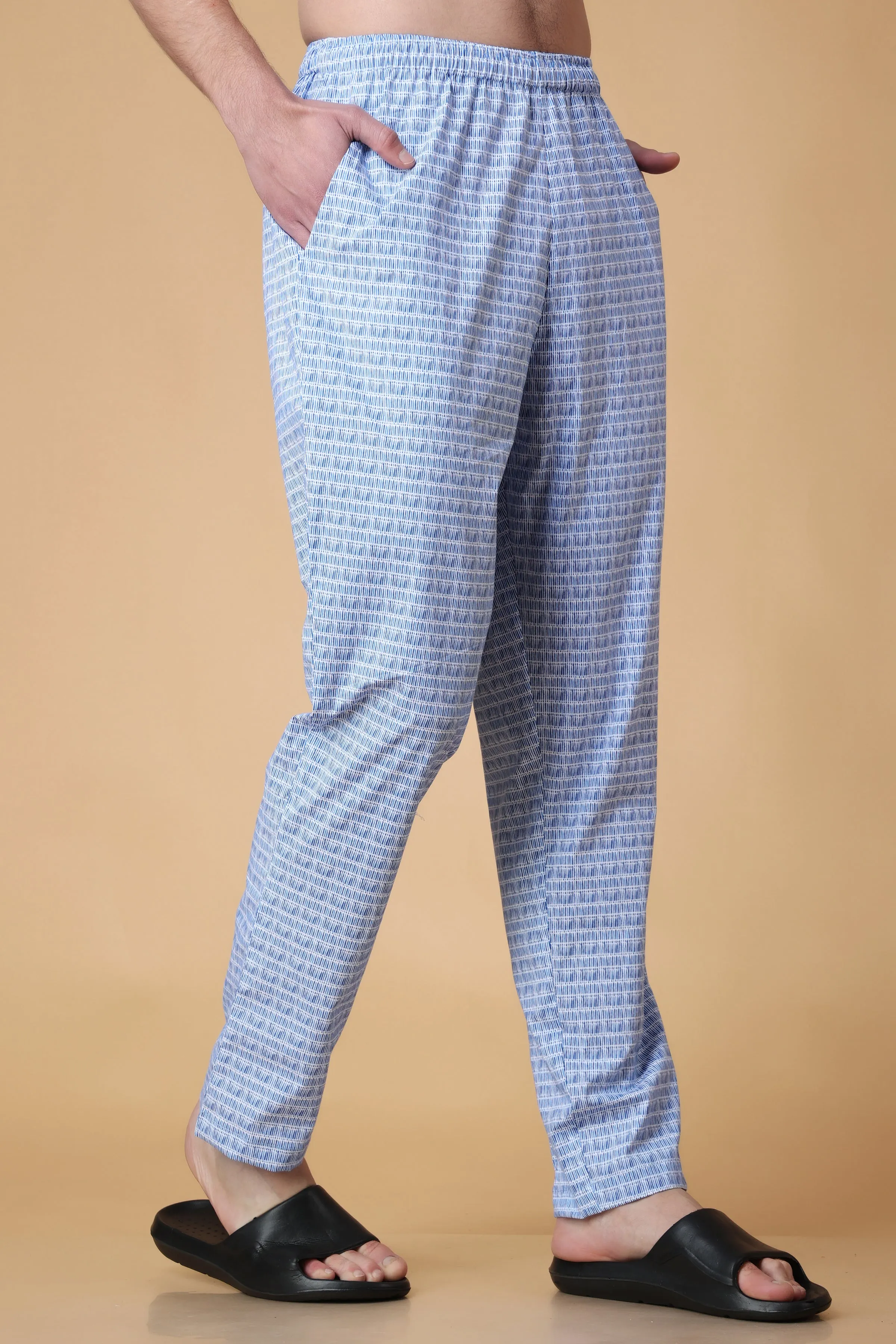 Blue Printed Cotton Pant Pajama