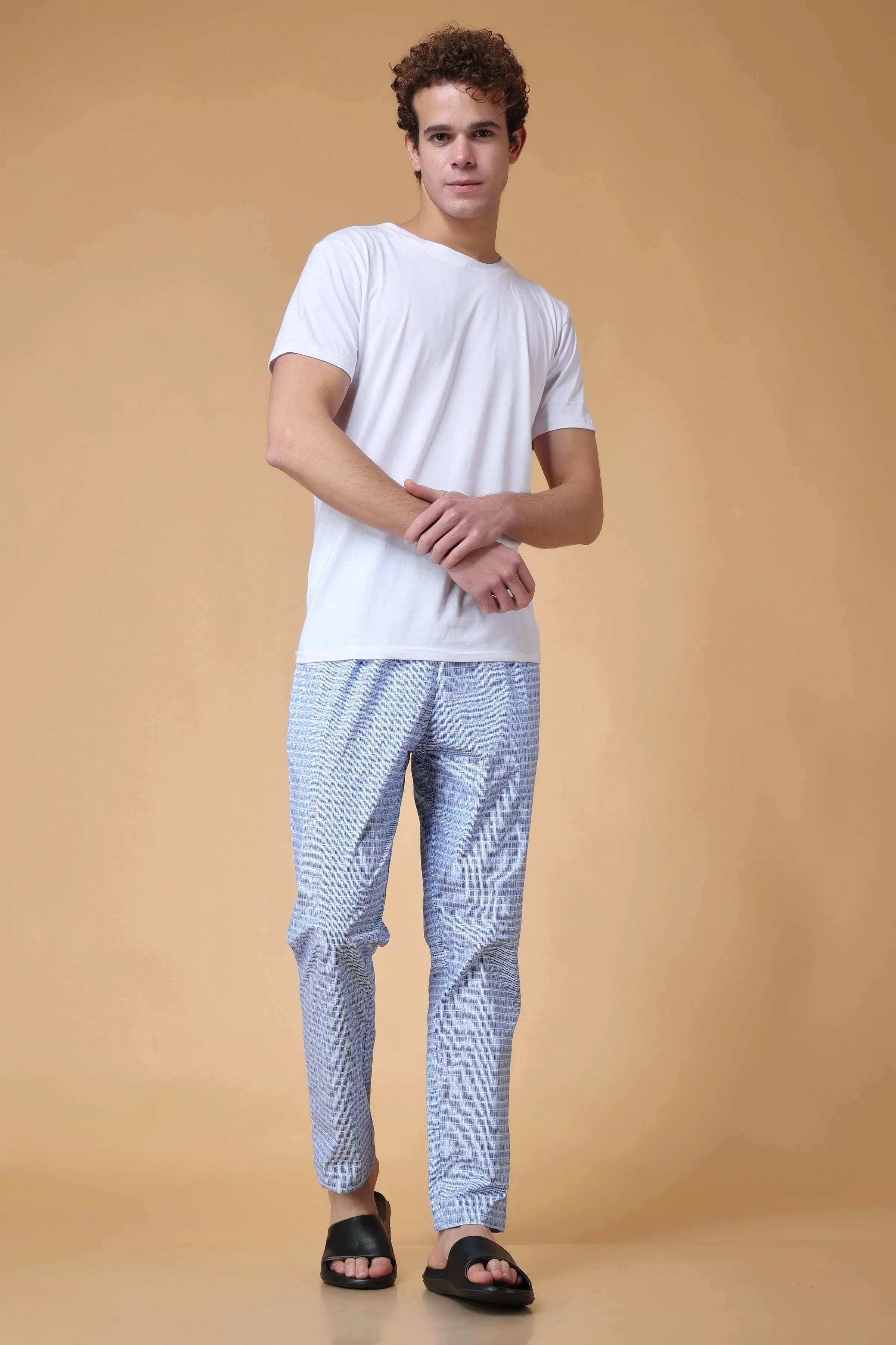 Blue Printed Cotton Pant Pajama