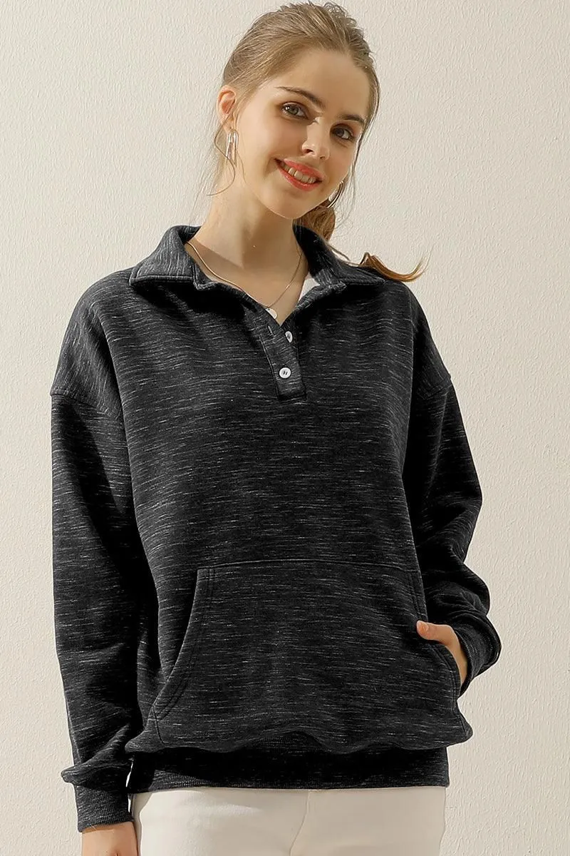 BOTTON COLLAR SWEATSHIRT WITH KANGAROO POCKET