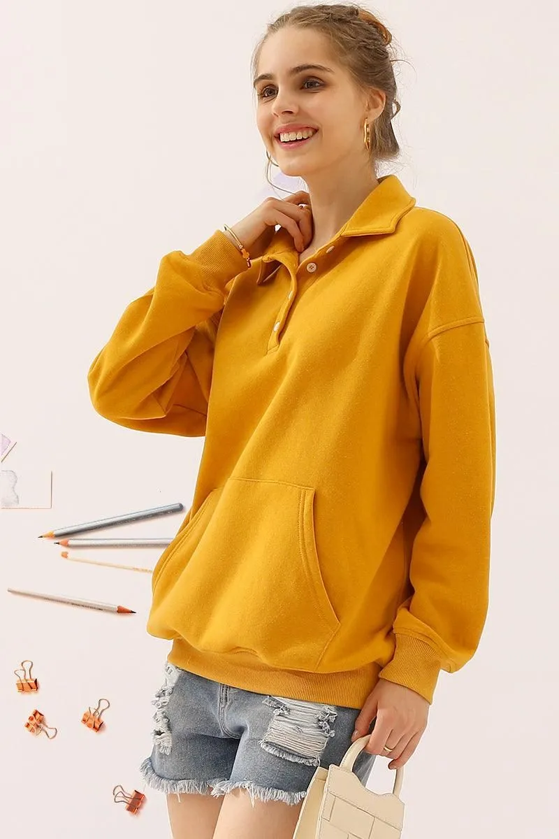 BOTTON COLLAR SWEATSHIRT WITH KANGAROO POCKET