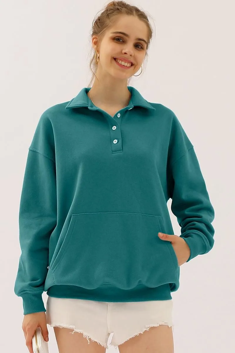 BOTTON COLLAR SWEATSHIRT WITH KANGAROO POCKET