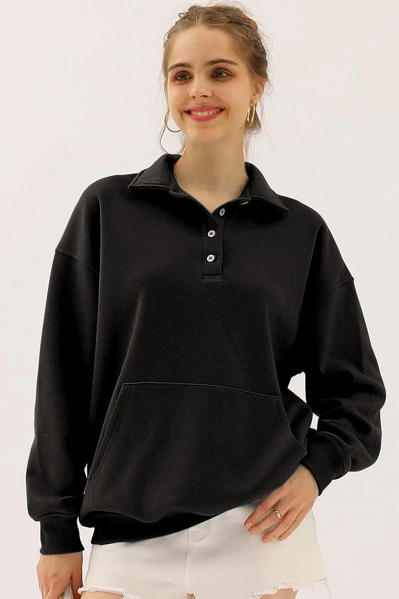 BOTTON COLLAR SWEATSHIRT WITH KANGAROO POCKET