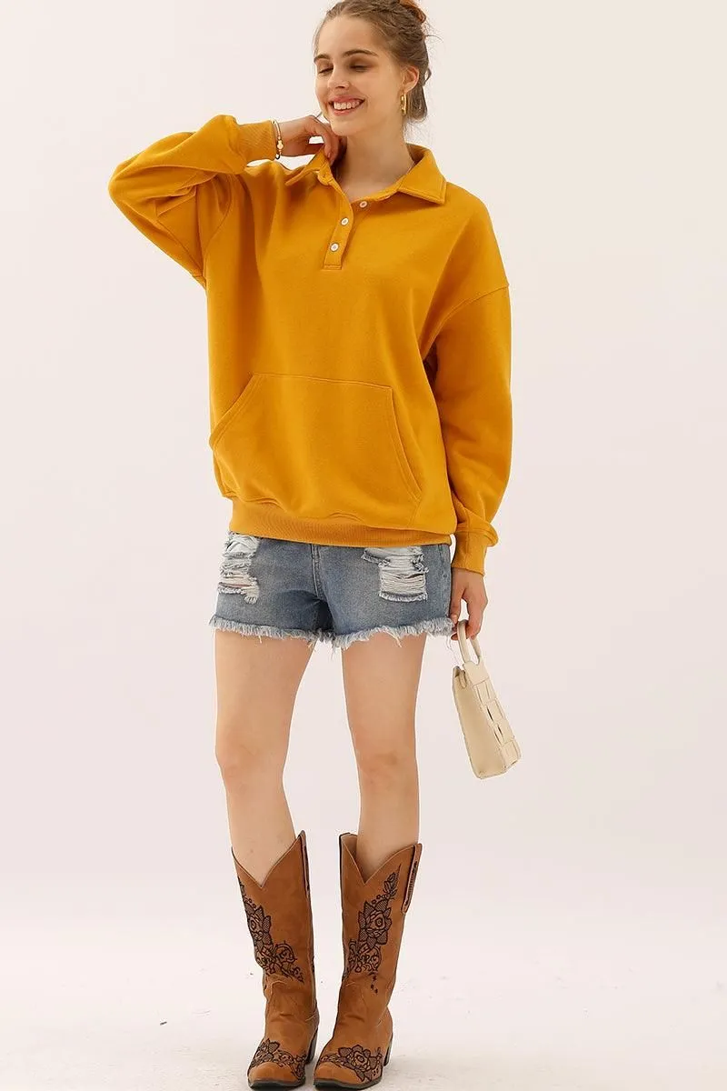 BOTTON COLLAR SWEATSHIRT WITH KANGAROO POCKET