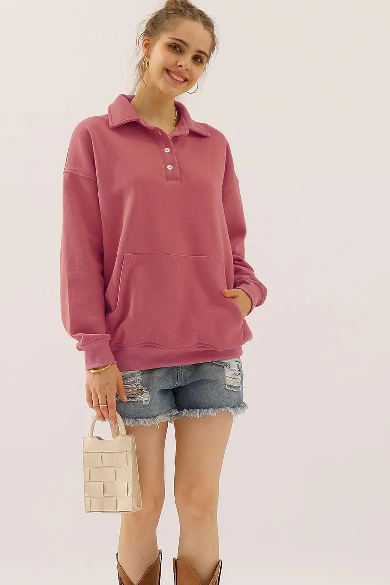 BOTTON COLLAR SWEATSHIRT WITH KANGAROO POCKET