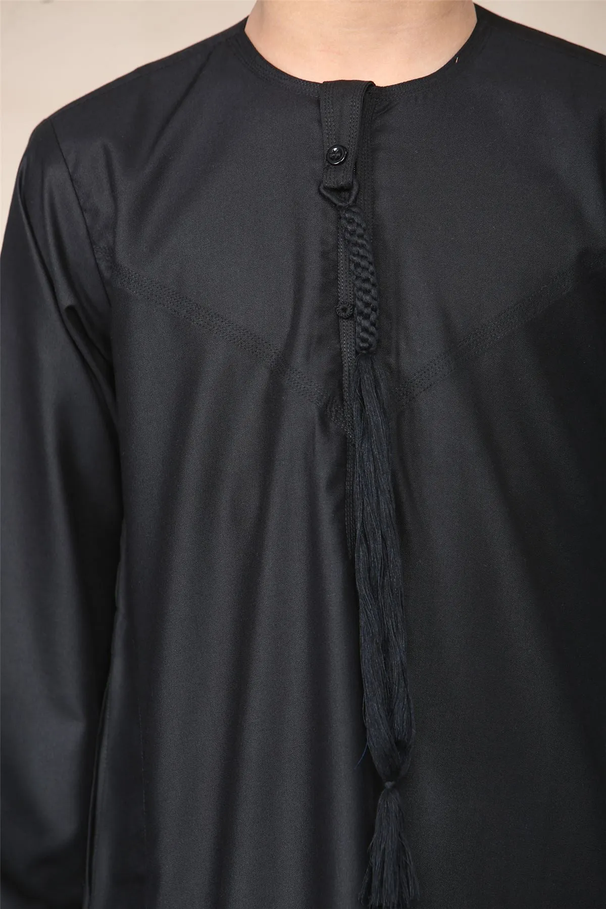 Boy's Thobe Emirati Omani Jubba Islamic Clothing Muslim Kaftan Eid Robe String Tassel