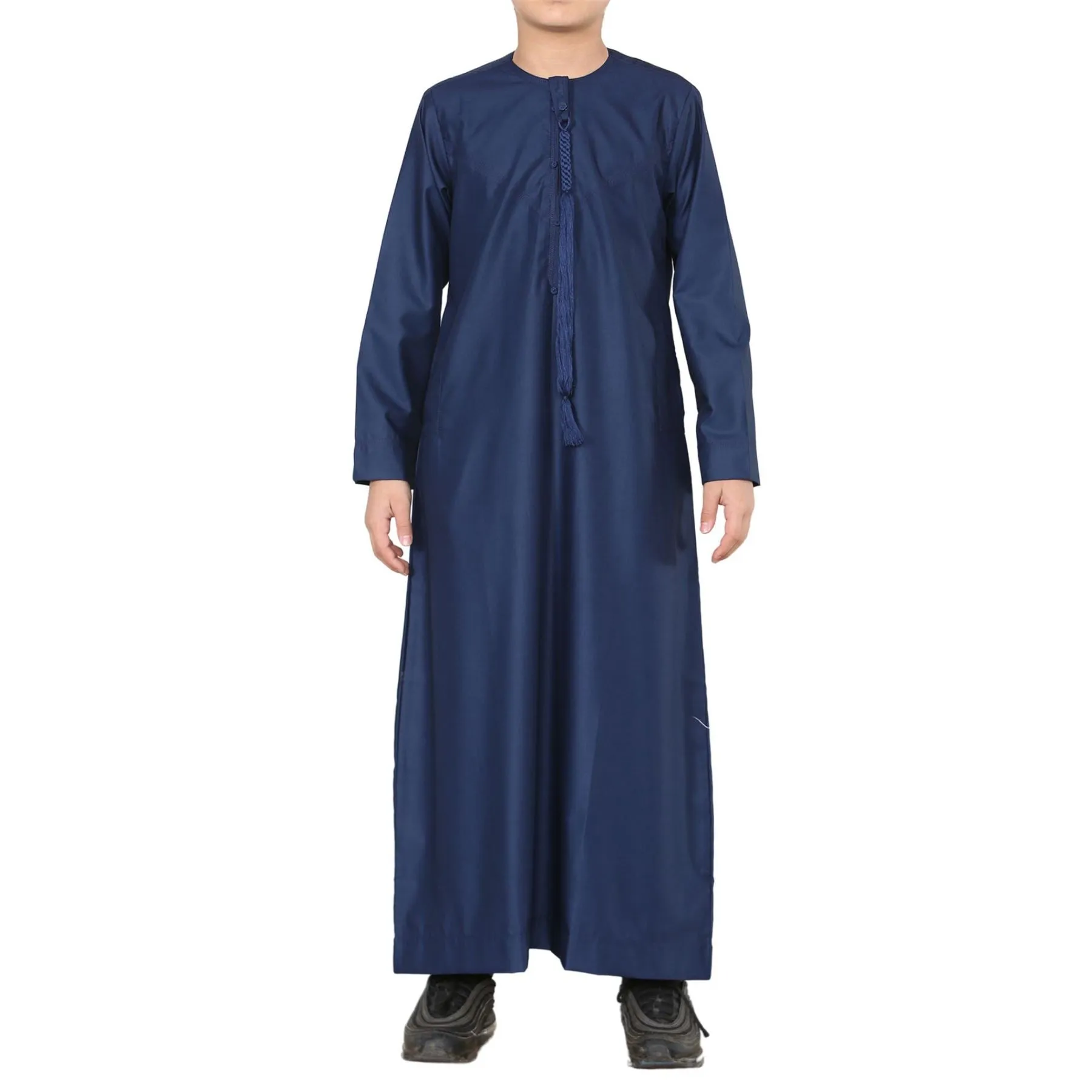 Boy's Thobe Emirati Omani Jubba Islamic Clothing Muslim Kaftan Eid Robe String Tassel